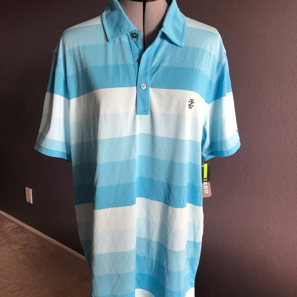 Men Blue Striped Golf Shirt.